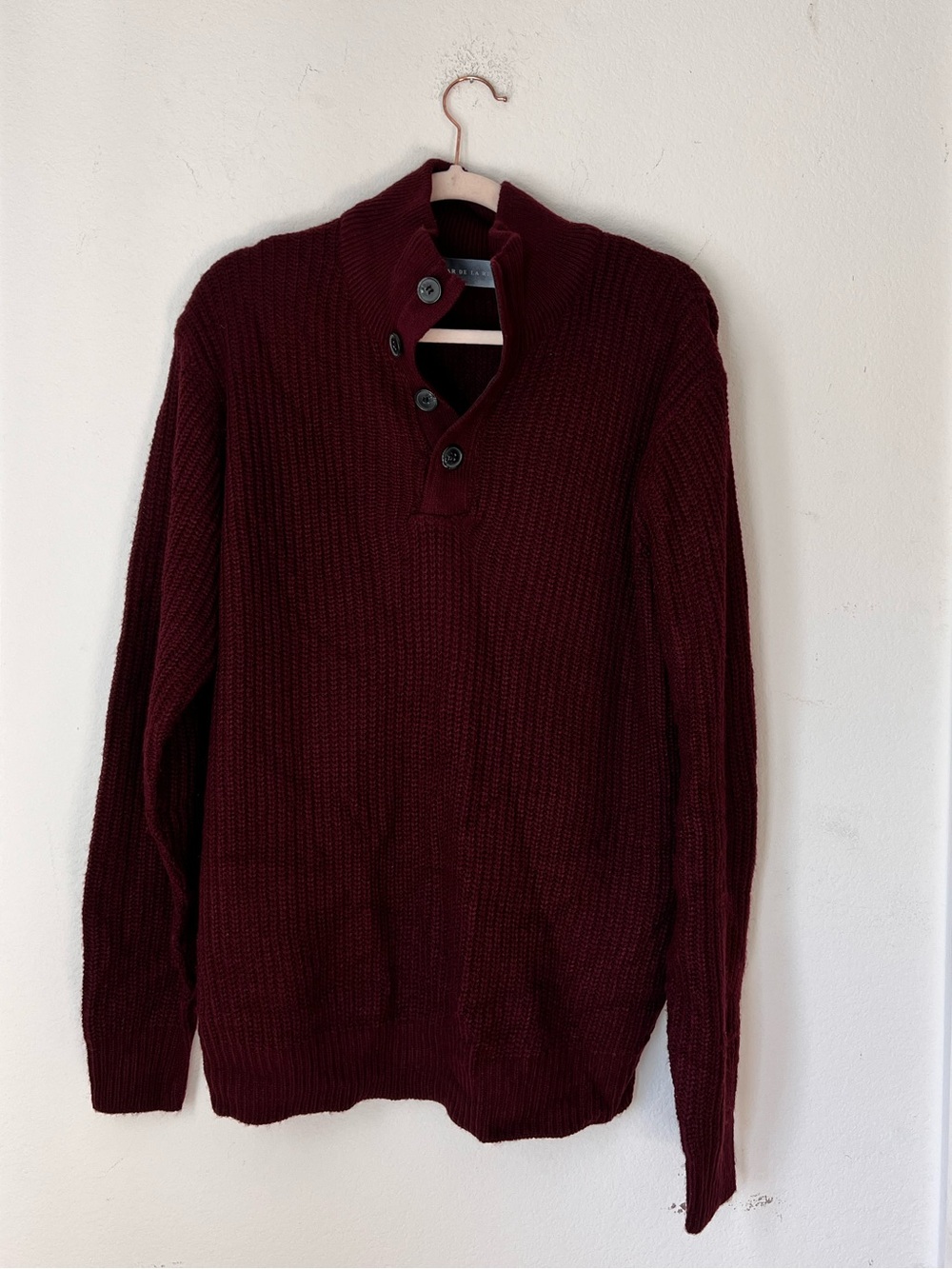 Oscar de la Renta Men's Burgundy Cable Knit Sweater Large Red Long Sleeve